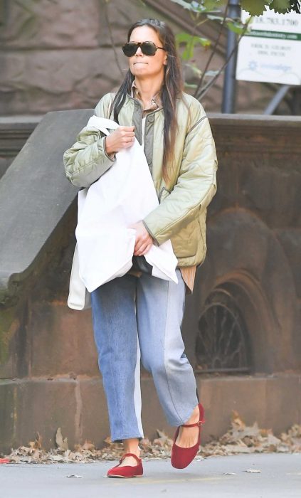 Katie Holmes in an Olive Jacket