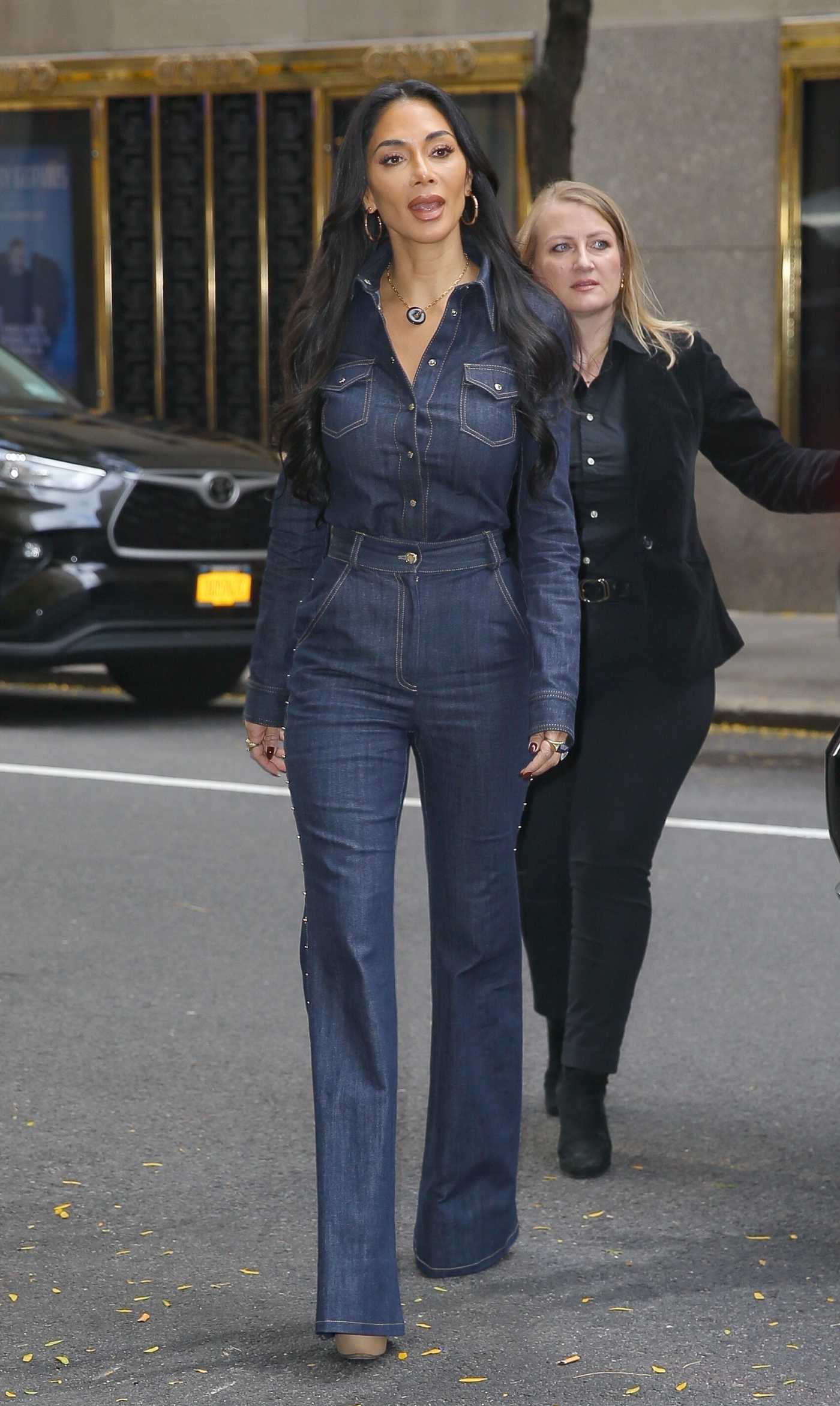 Nicole Scherzinger in a Navy Denim Pantsuit Was Seen Out in New York 10/29/2024