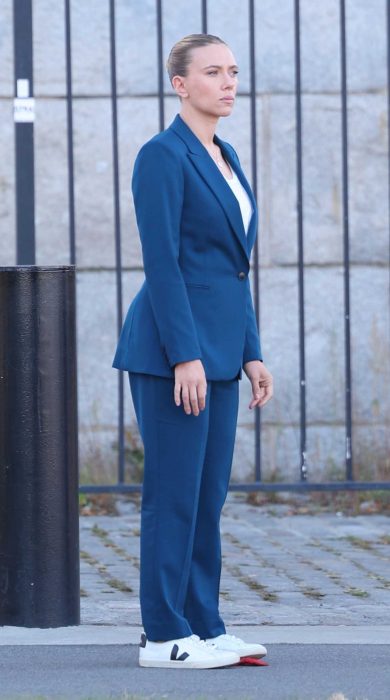 Scarlett Johansson in a Blue Pantsuit