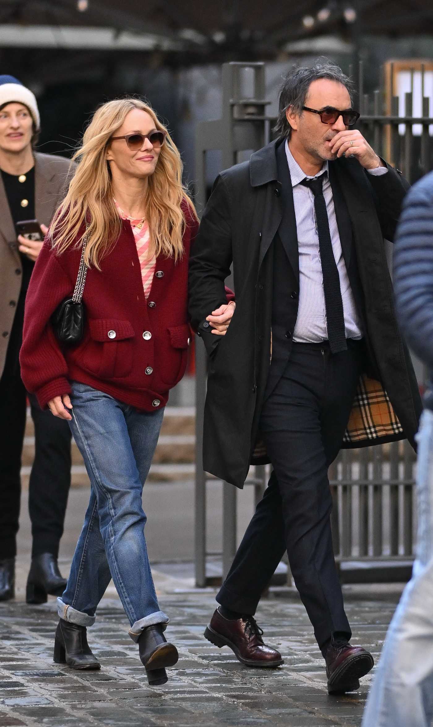 Vanessa Paradis in a Red Cardigan Arrives at the Masterclass During the 16th Lumiere Film Festival with Samuel Benchetrit in Lyon 10/13/2024