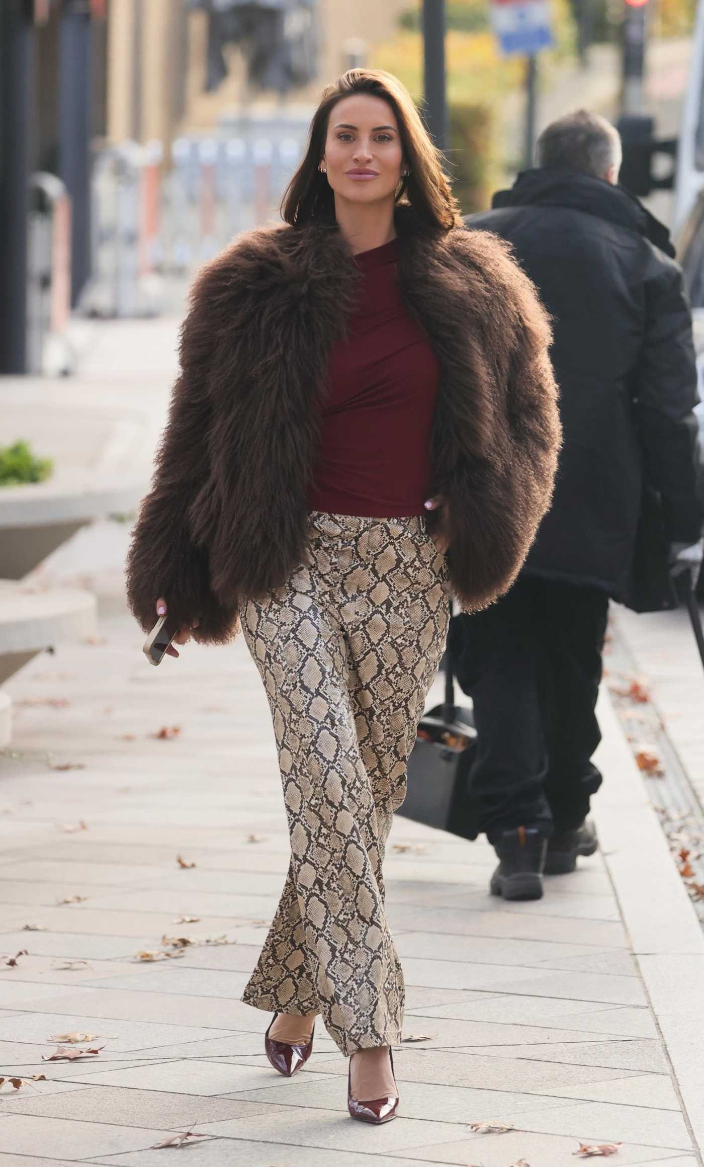 Ferne McCann in a Snakeskin Print Pants Stepping Out from ITV This Morning in London 11/15/2024