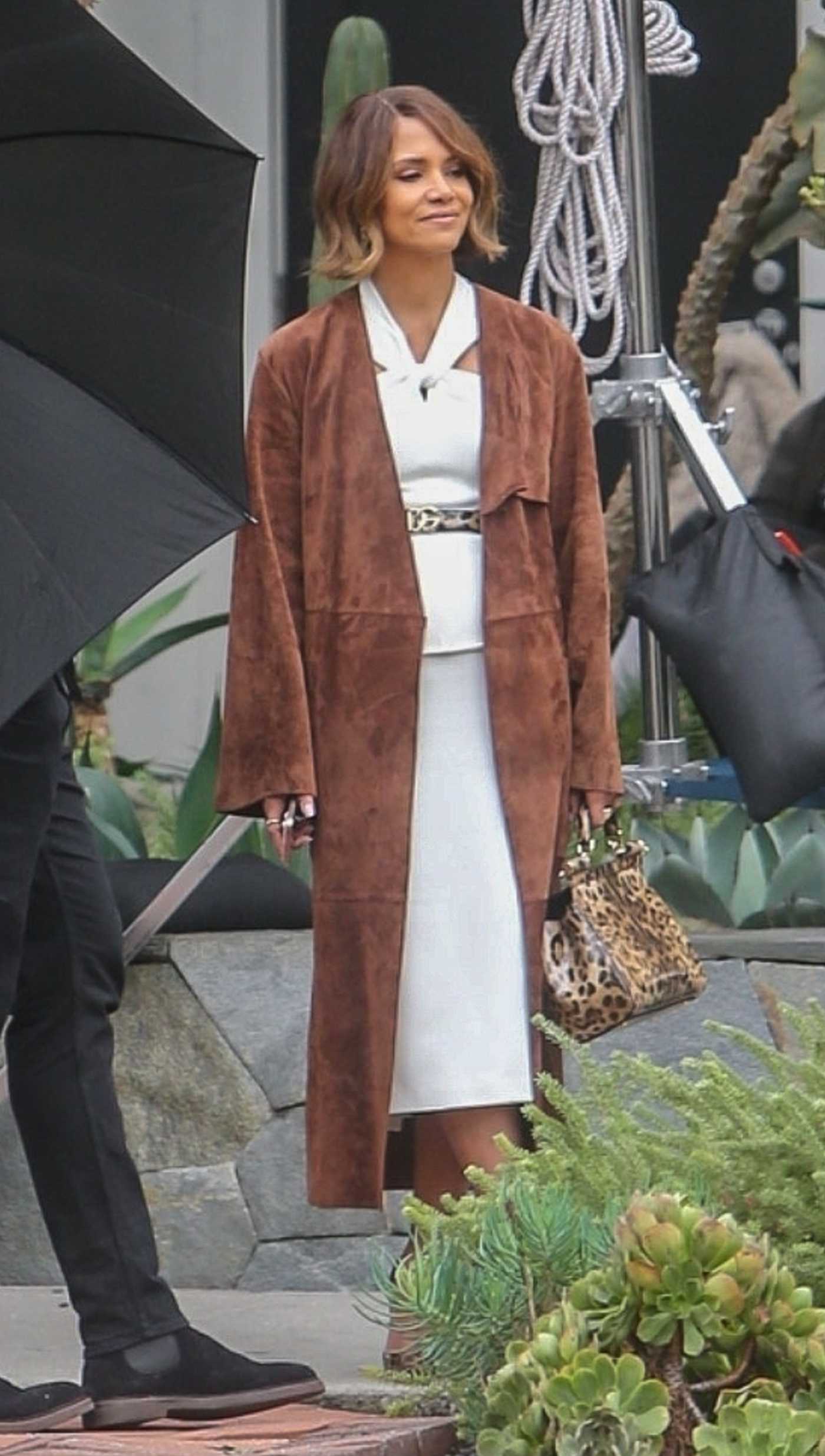 Halle Berry in a Brown Coat Was Seen on Crime 101 Set in West Hollywood 11/25/2024