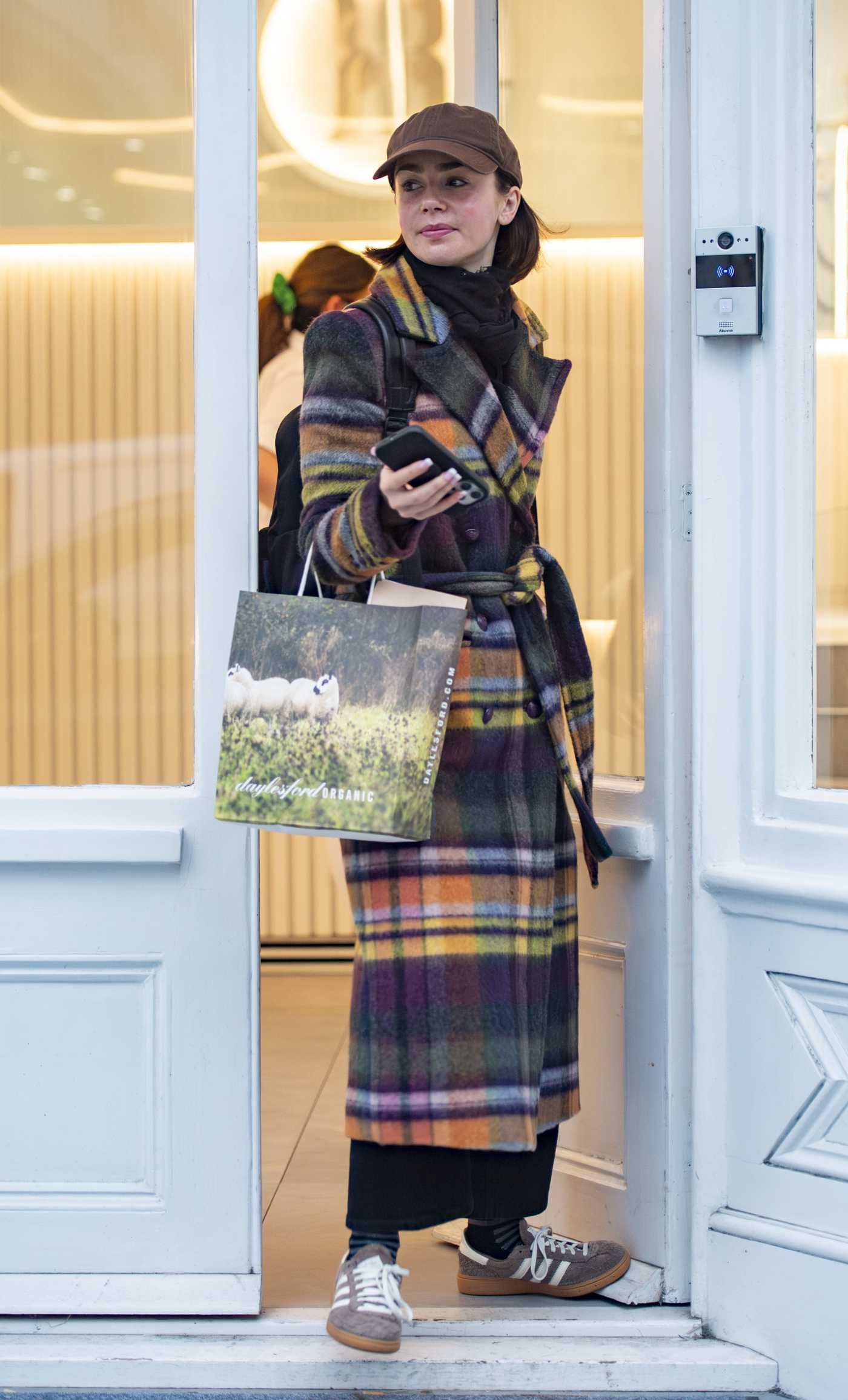 Lily Collins in a Plaid Coat Was Seen Out with Charlie McDowell in London 11/08/2024