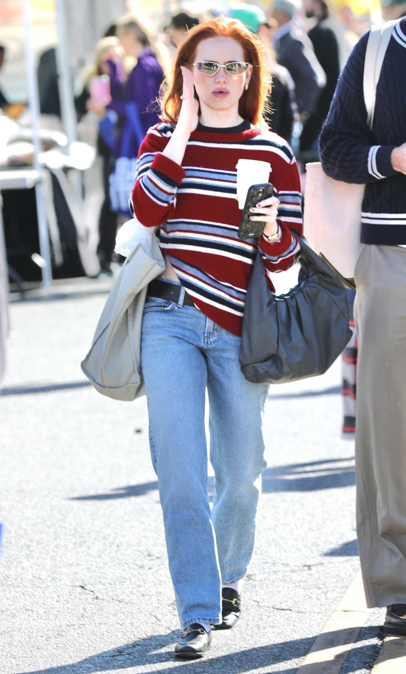 Madelaine Petsch in a Striped Sweater Was Seen Out with Her Boyfriend Anthony Li at the Farmers Market in Los Angeles 11/03/2024