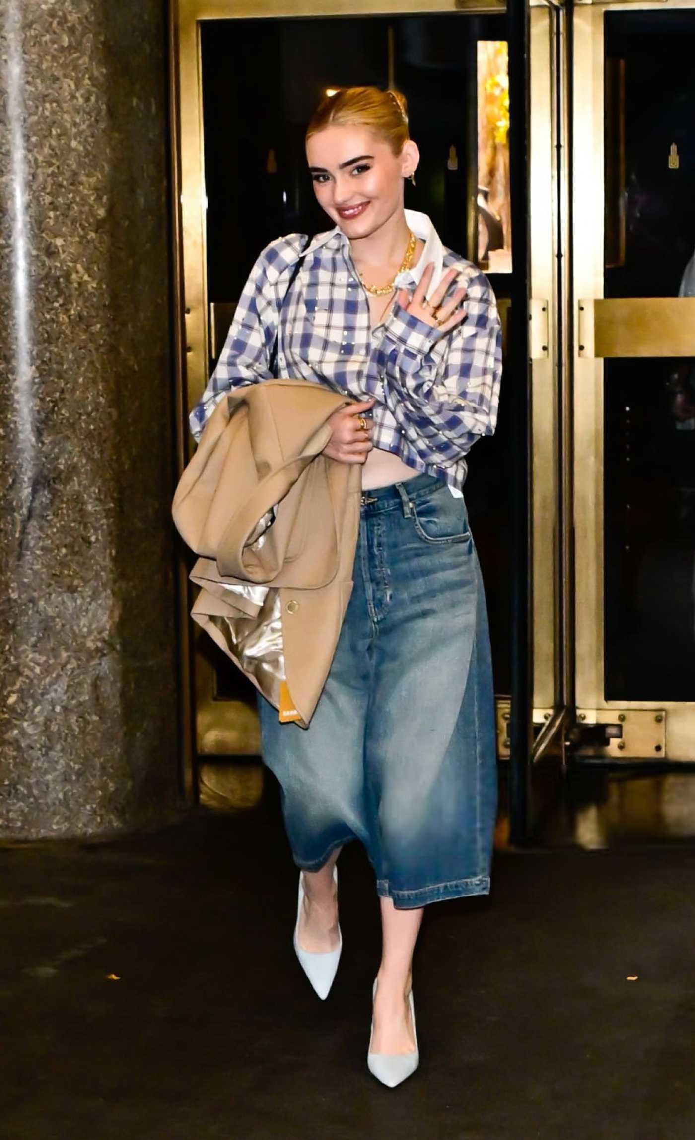 Meg Donnelly in a Plaid Shirt Leaves the NBC Studios in New York City 11/05/2024