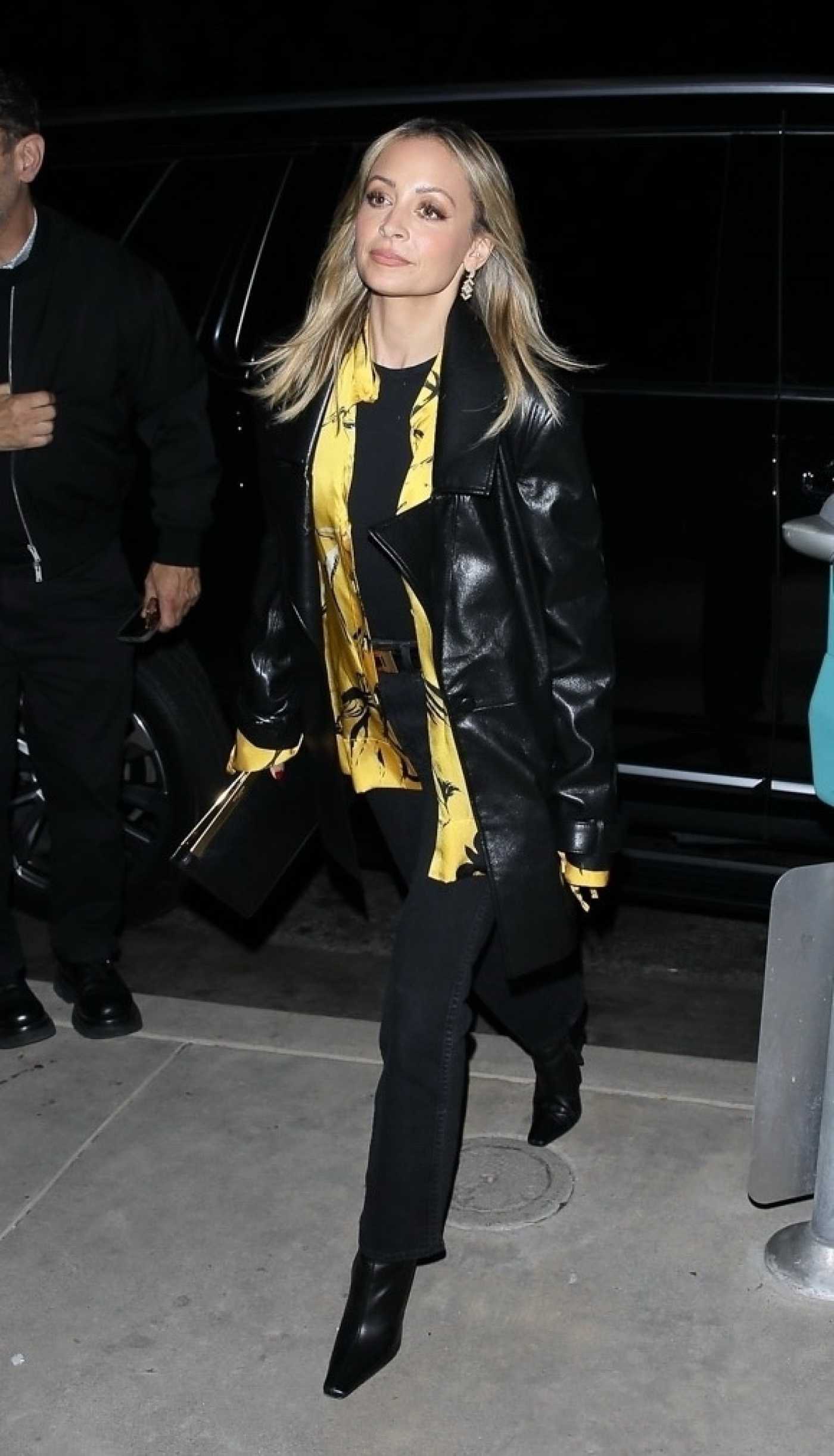 Nicole Richie in a Black Leather Jacket Arrives at The Bird Streets Club in West Hollywood 11/15/2024