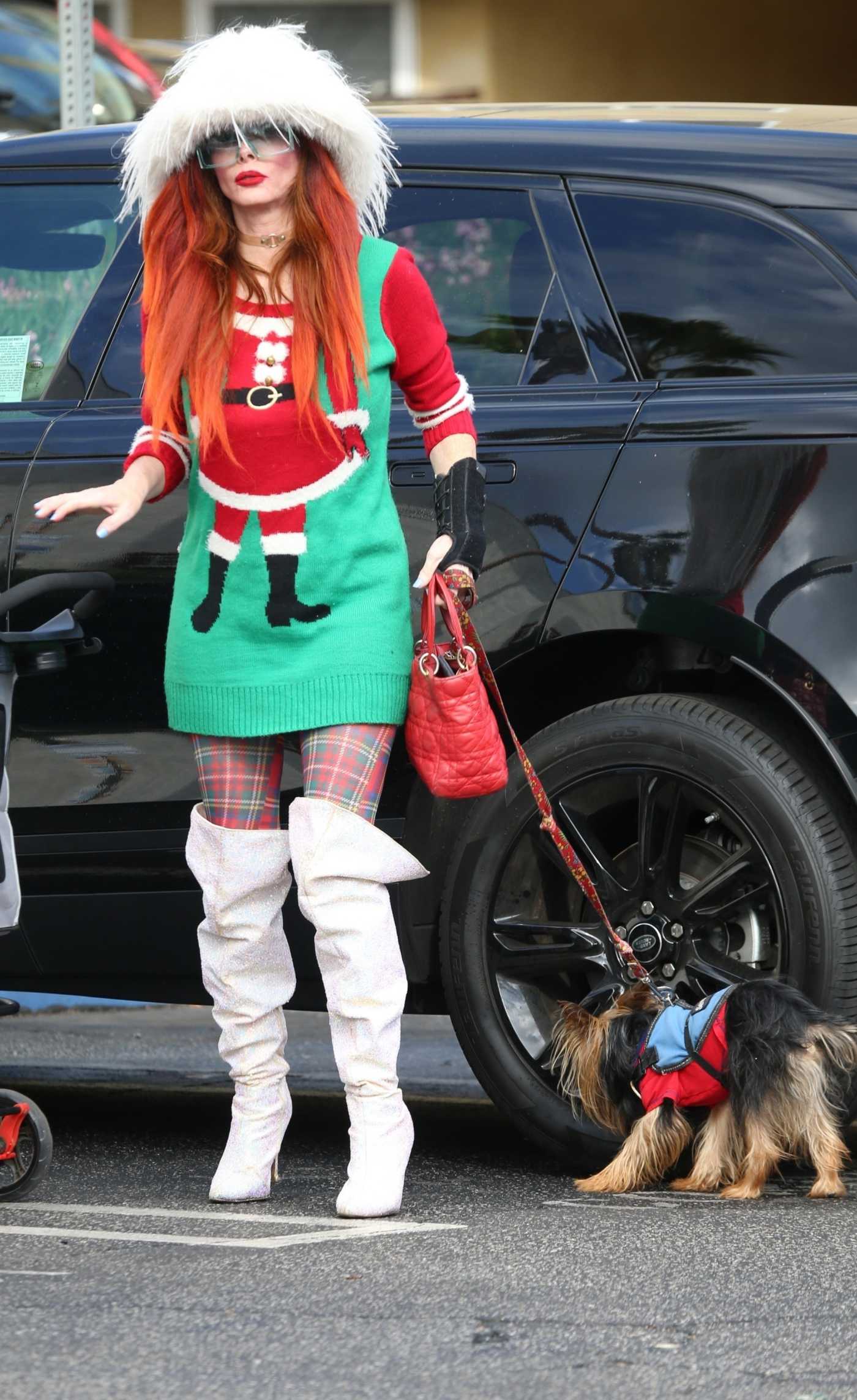 Phoebe Price in a Christmas Gear Arrives at the Local Farmers Market in Los Angeles 11/27/2024