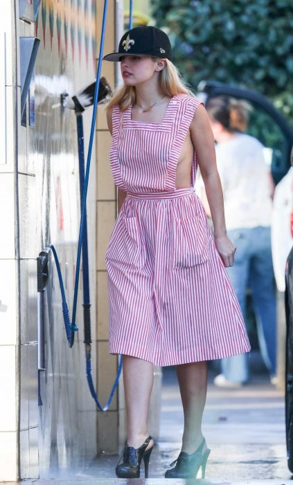 Addison Rae in a Candy Striped Dress