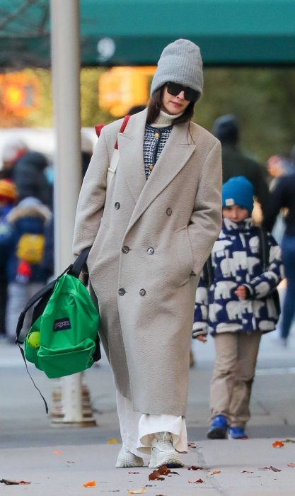 Anne Hathaway in a Grey Beanie Hat