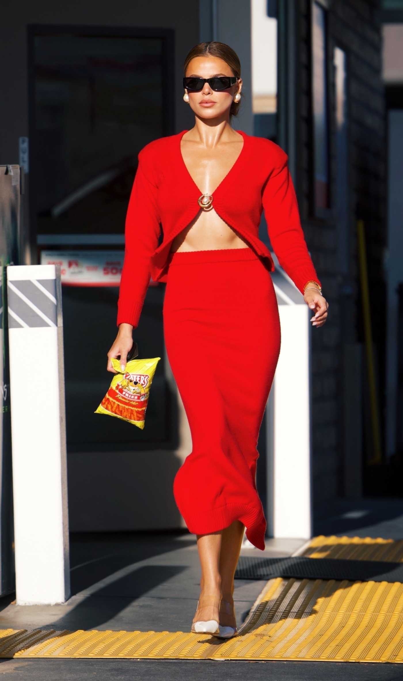 Brooks Nader in a Red Ensemble Was Seen at a Gas Station in Los Angeles 12/09/2024