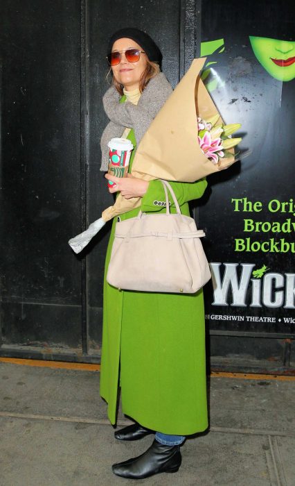 Katie Holmes in a Bright Green Coat