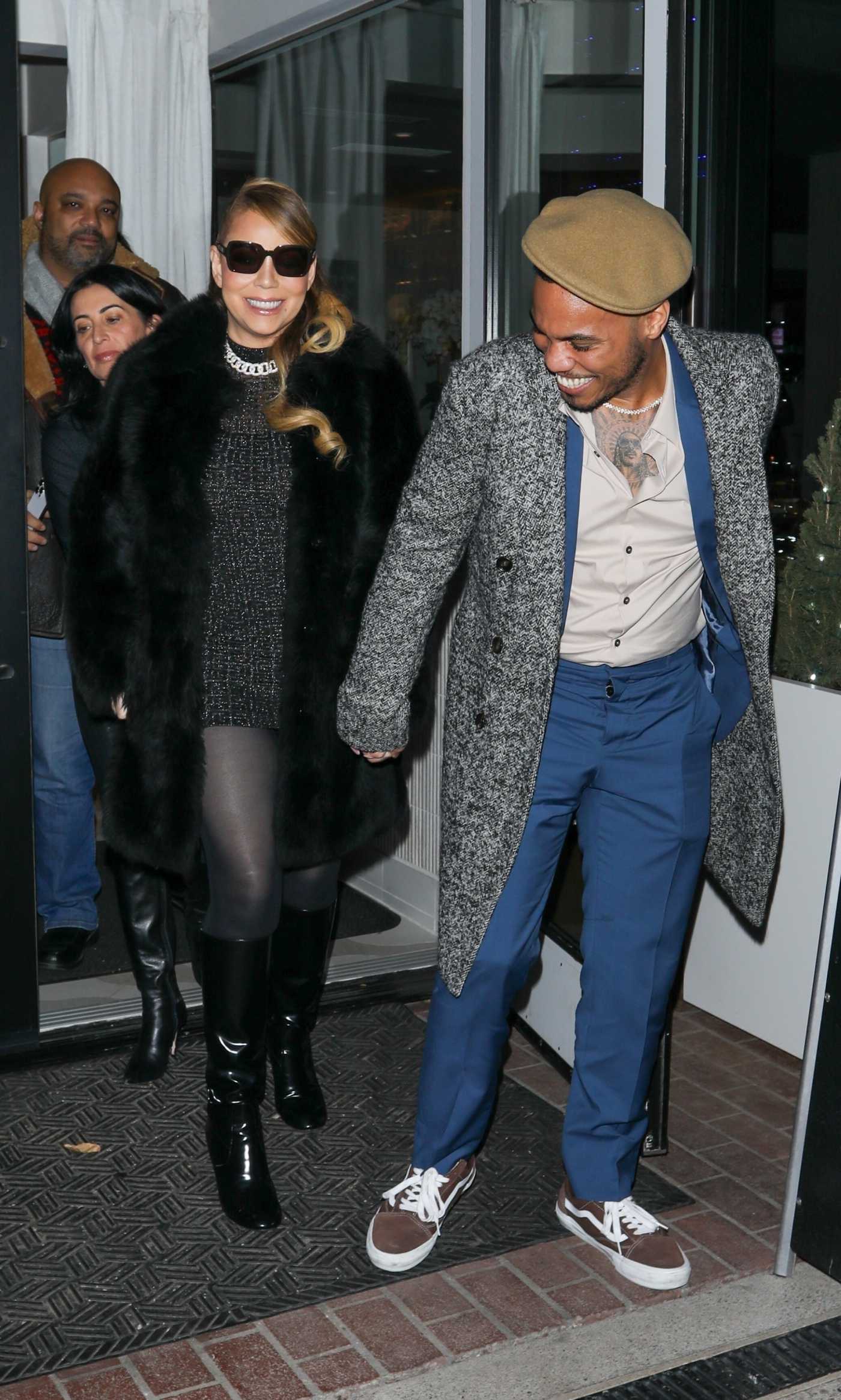 Mariah Carey in a Black Fur Coat Leaves Dinner Date with Anderson Paak in Aspen 12/29/2024