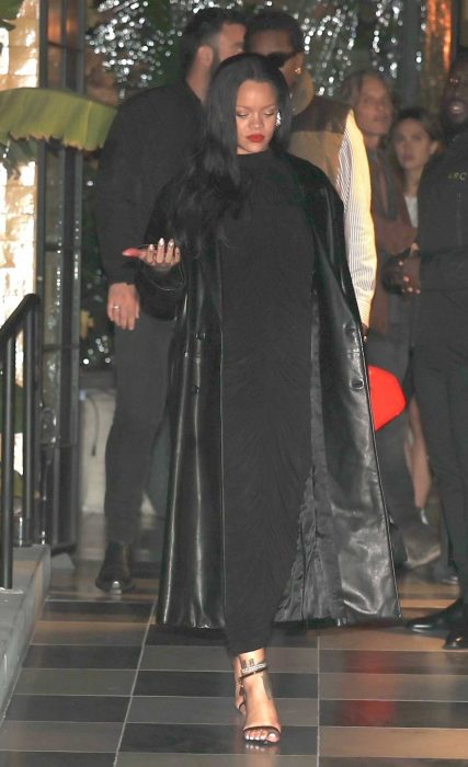 Rihanna in a Black Leather Coat