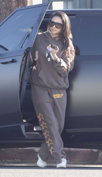 Shay Mitchell in a Tan Sweatsuit