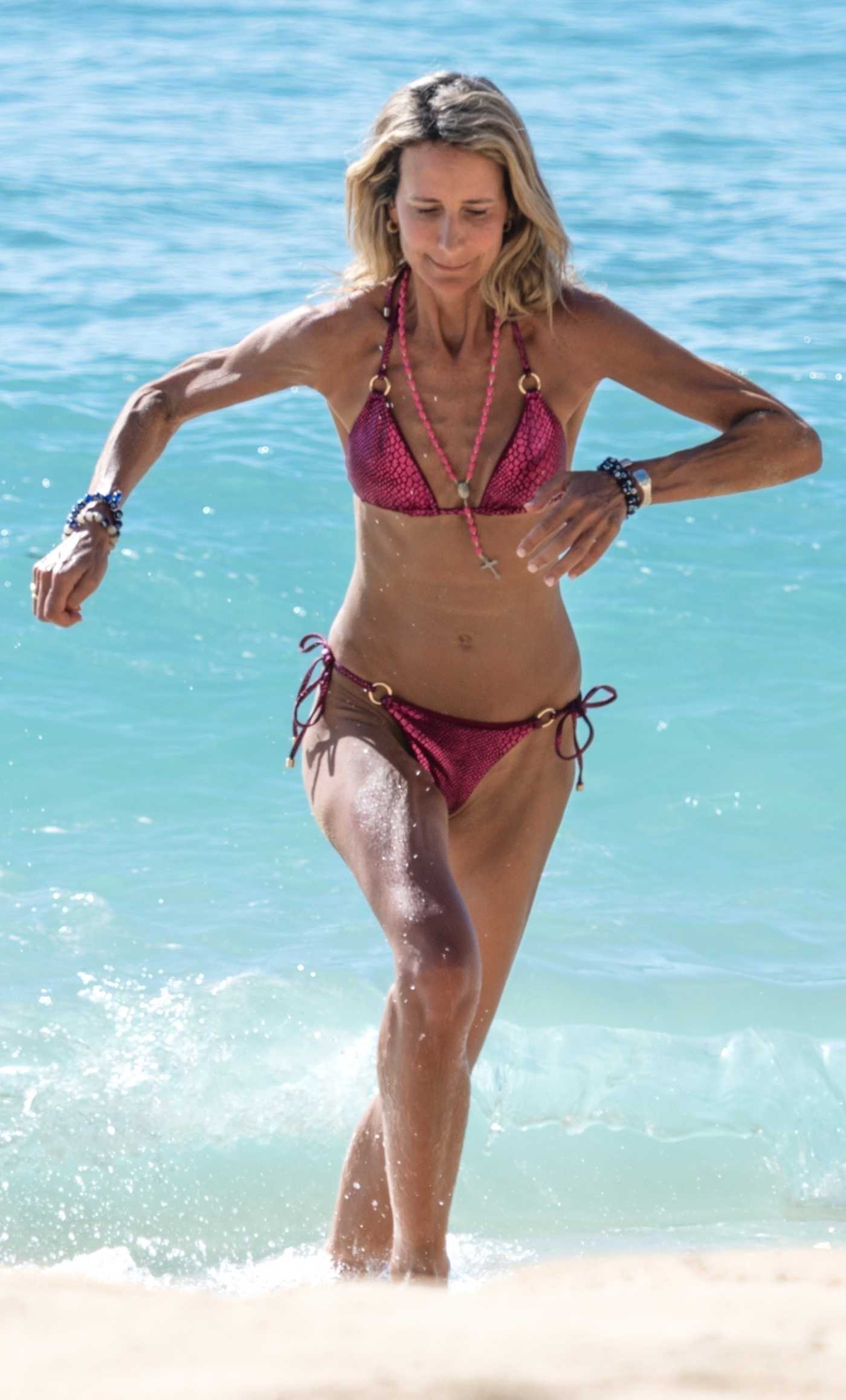 Lady Victoria Hervey in a Skimpy Pink Metallic Bikini on the Beach in Barbados 12/31/2024