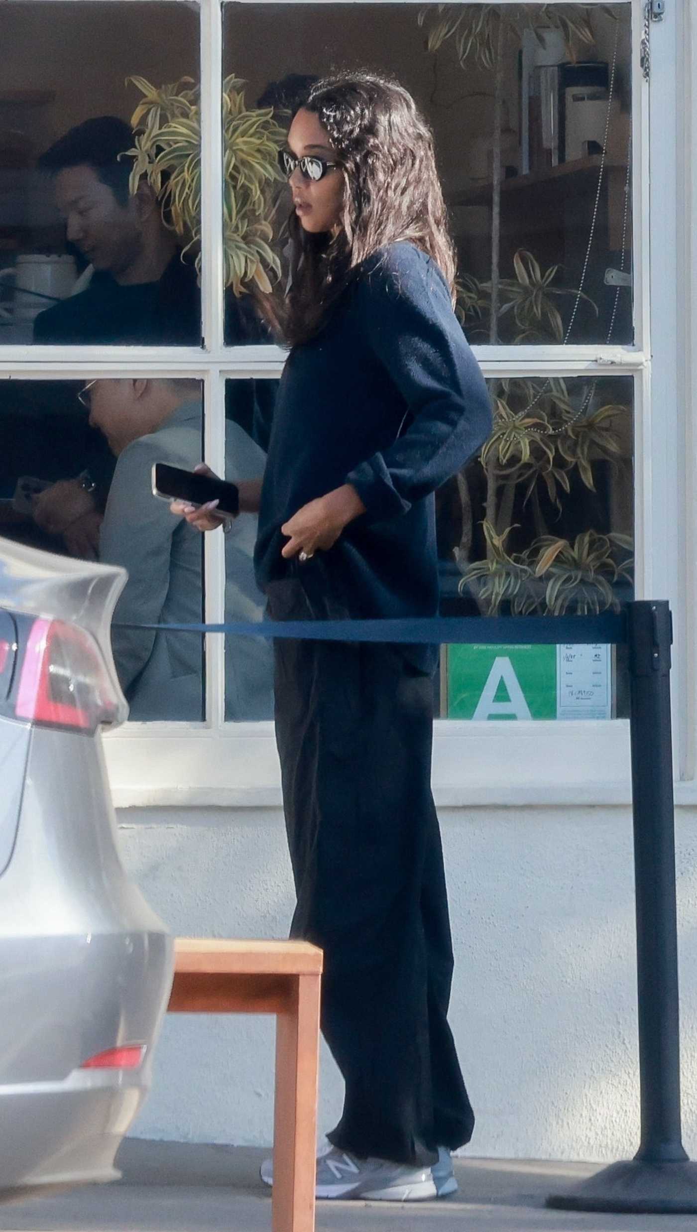 Laura Harrier in a Blue Sweater Was Seen Out in Los Feliz 01/13/2025