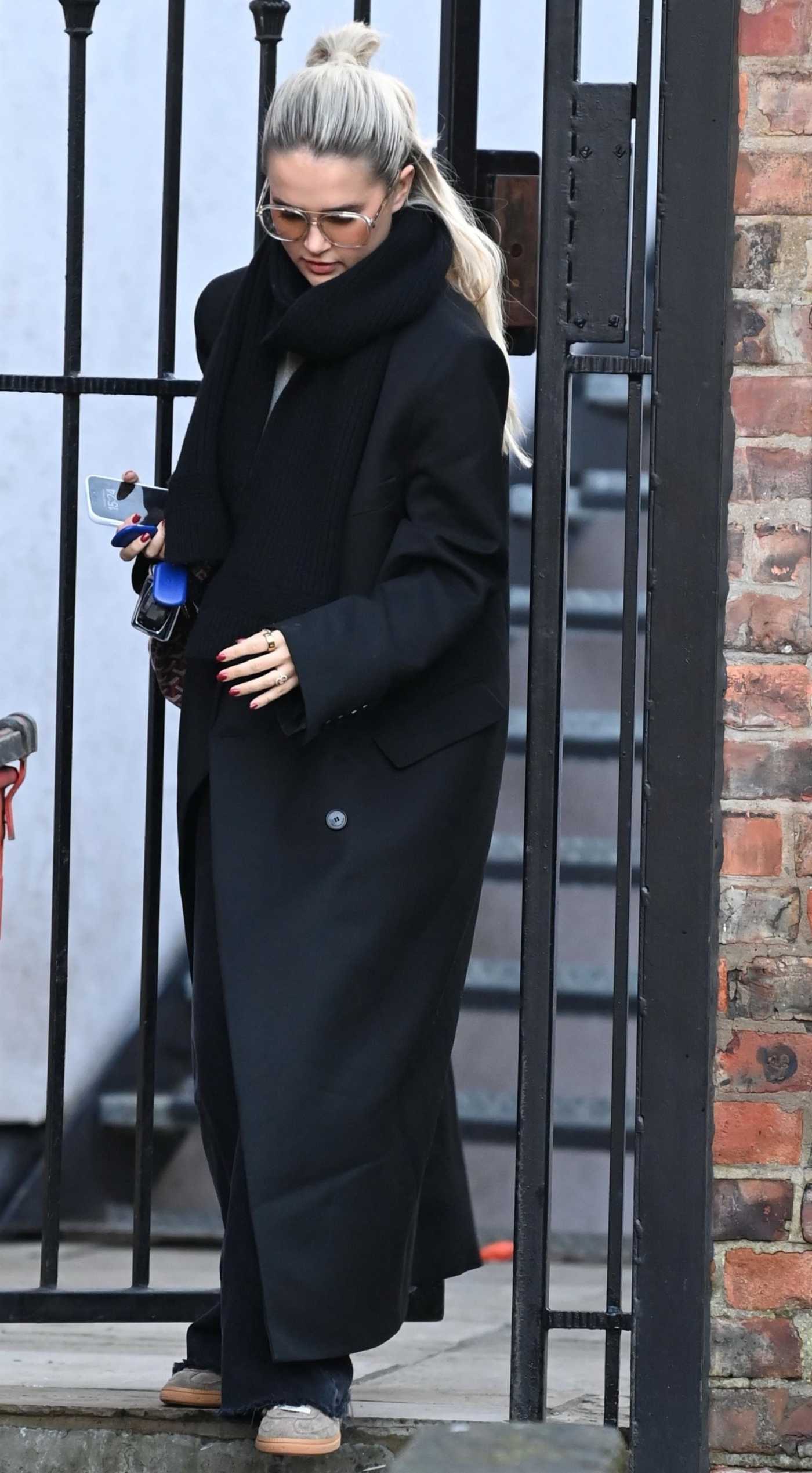 Molly-Mae Hague in a Black Coat Leaves Her Office in Hale 01/02/2025