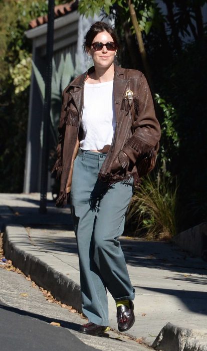 Scout Willis in a Brown Leather Jacket