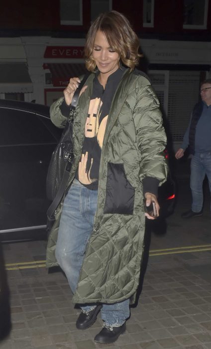 Halle Berry in an Olive Puffer Coat