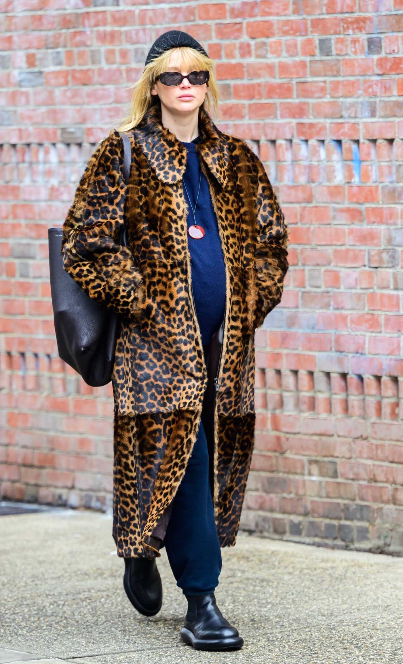 Jennifer Lawrence in a Leopard Print Fur Coat Was Seen Out in New York City 02/12/2025