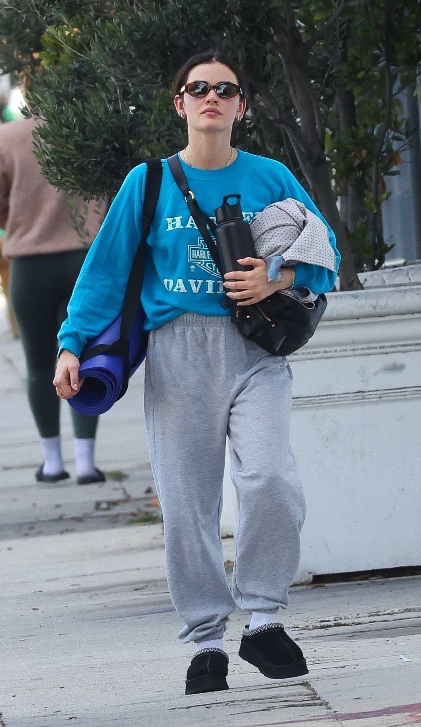 Lucy Hale in a Grey Sweatpants Leaves a Yoga Studio in Los Angeles 02/08/2025