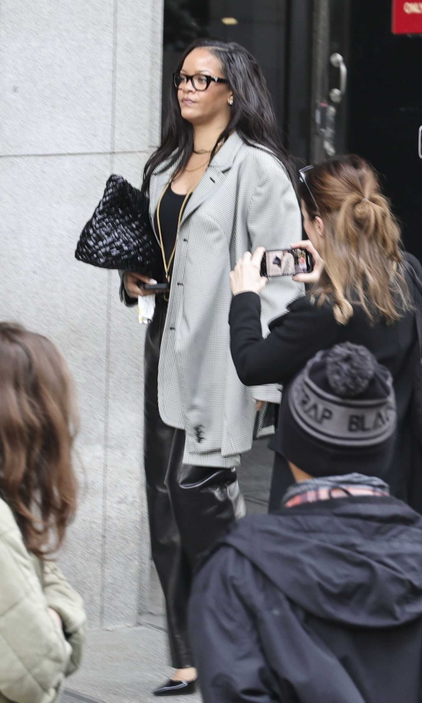 Rihanna in a Black Leather Pants Leaves LA Court in Beverly Hills 01/31/2025