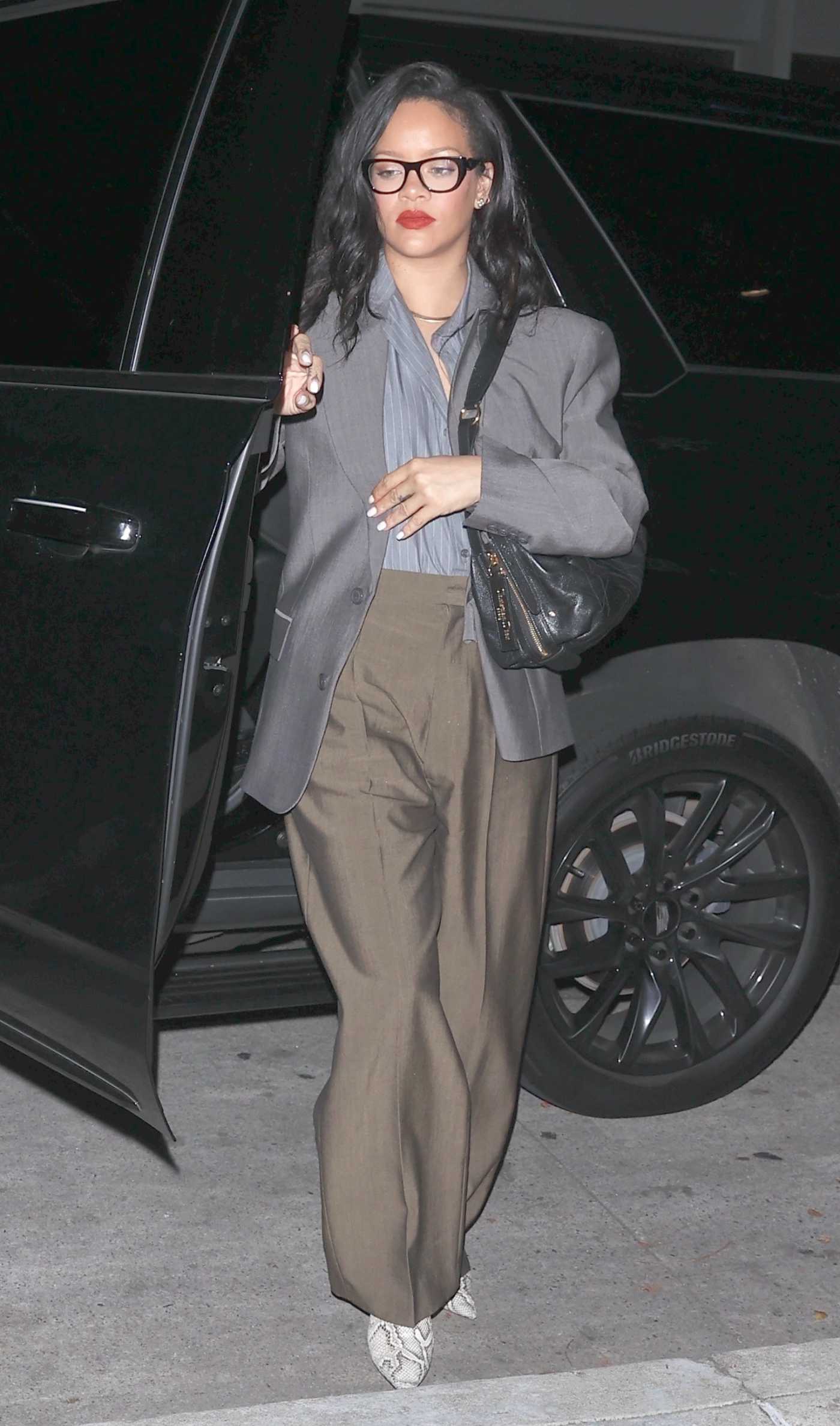 Rihanna in a Grey Blazer Steps Out for Dinner with A$AP Rocky at Gravitas Social Club in Beverly Hills 02/18/2025