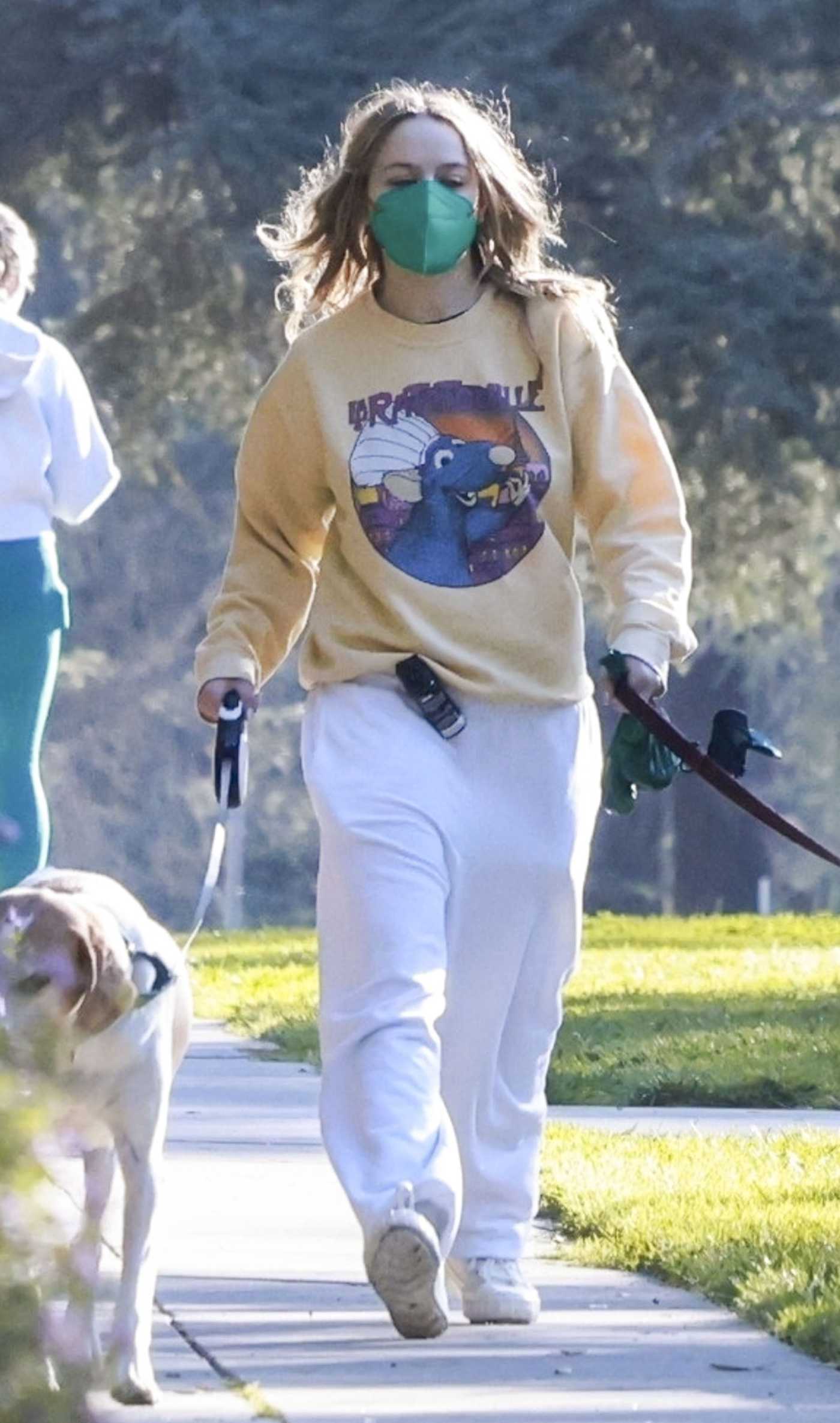 Joey King in a Green Protective Mask Walking Her Dogs in Los Feliz 03/08/2025