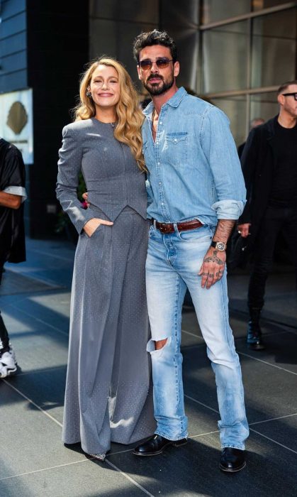 Blake Lively in a Grey Pantsuit