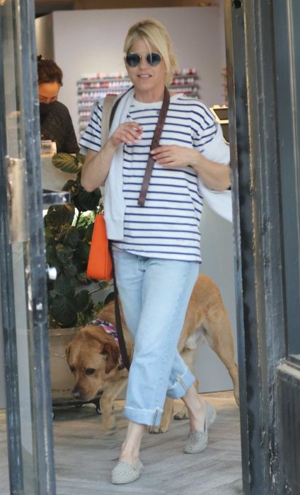 Selma Blair in a Striped White Tee