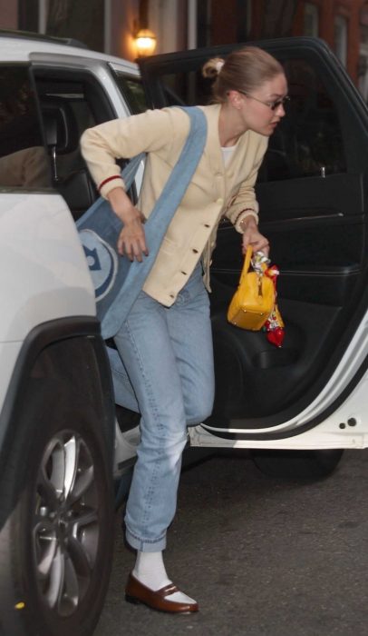 Gigi Hadid in a Yellow Cardigan