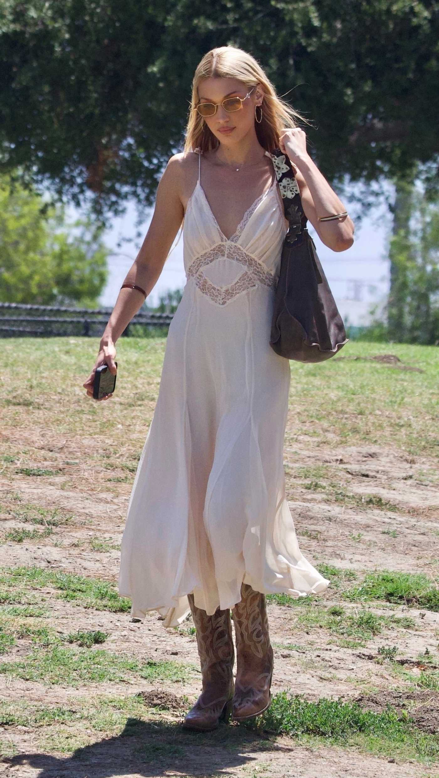 Bella Hadid in a Beige Summery Dress Was Seen Out in Los Angeles 07/29/2025