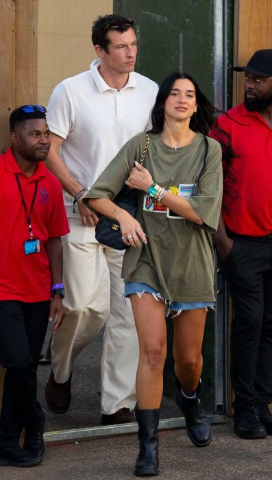 Dua Lipa in an Olive Tee