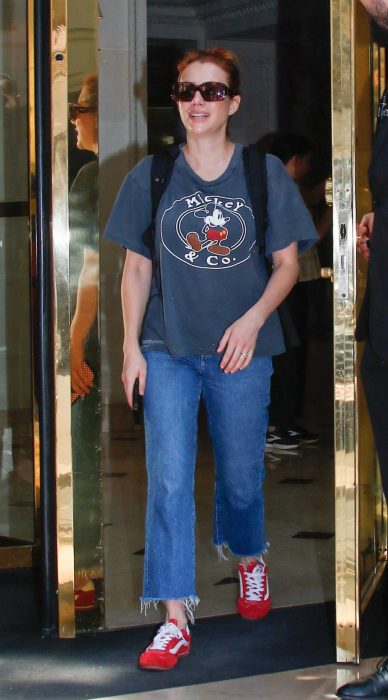 Emma Roberts in a Grey Tee