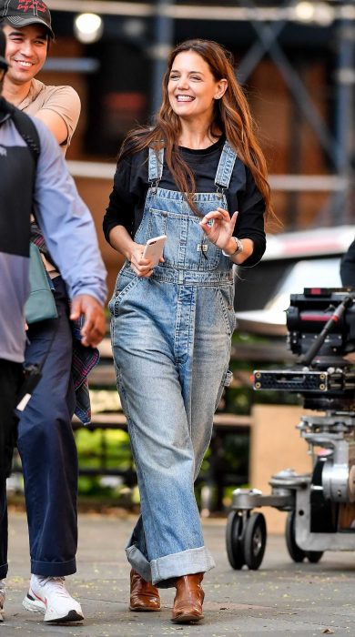 Katie Holmes in a Denim Jumpsuit