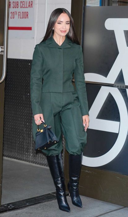 Sofia Carson in a Green Pantsuit