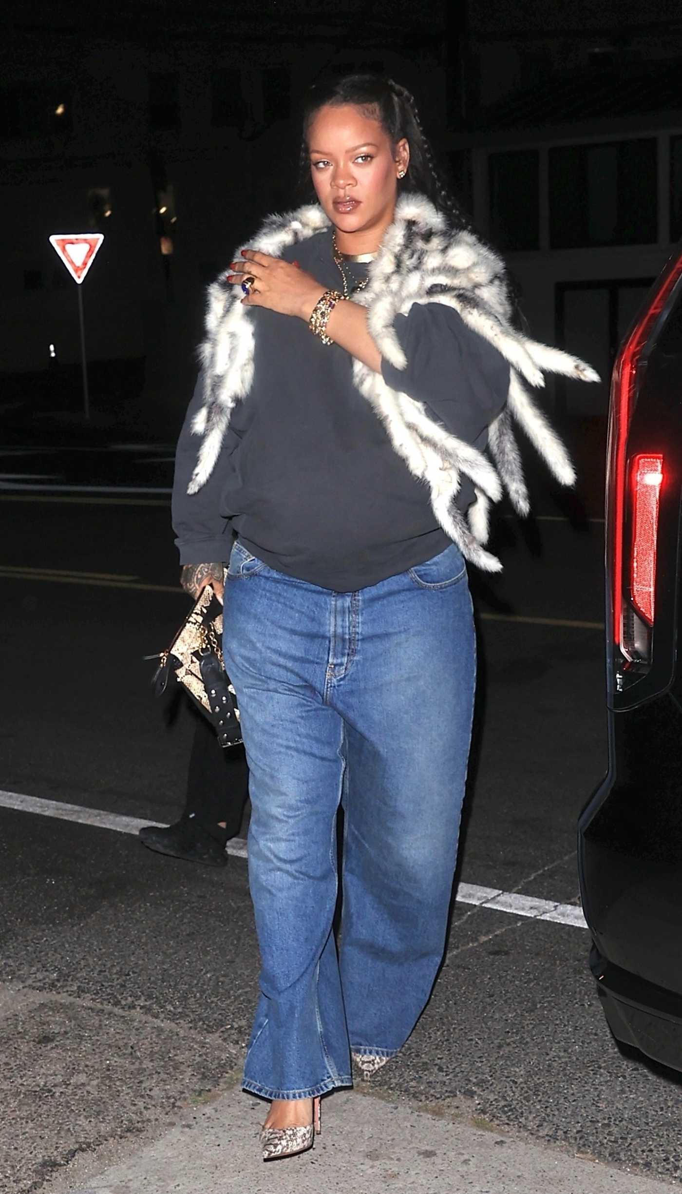 Rihanna in a Blue Jeans Steps Out for a Late Night Dinner at Giorgio Baldi in Santa Monica 08/03/2025