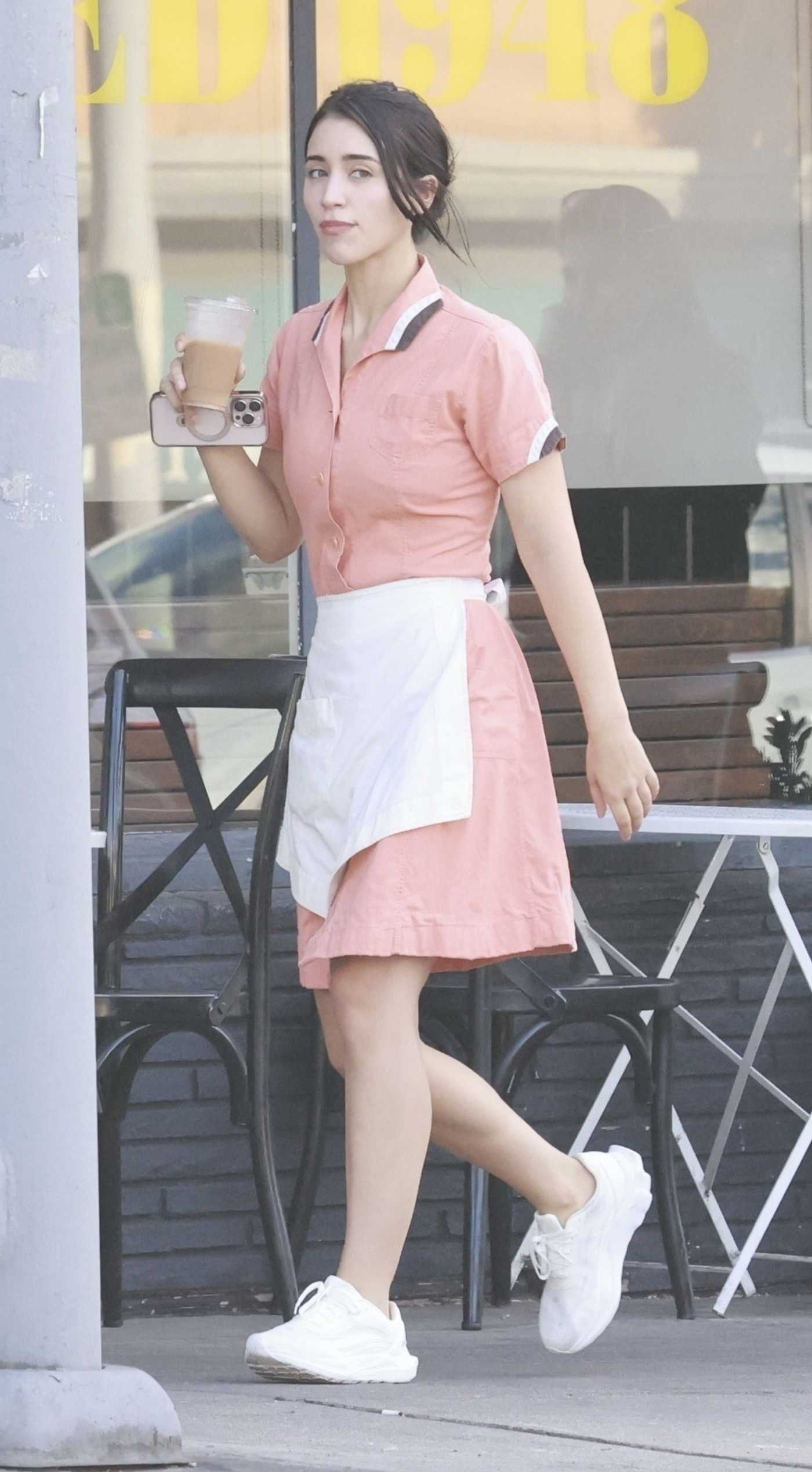 Caylee Cowan in a Pink Dress Grabbing Coffee with a Friend in Los Feliz 09/25/2025