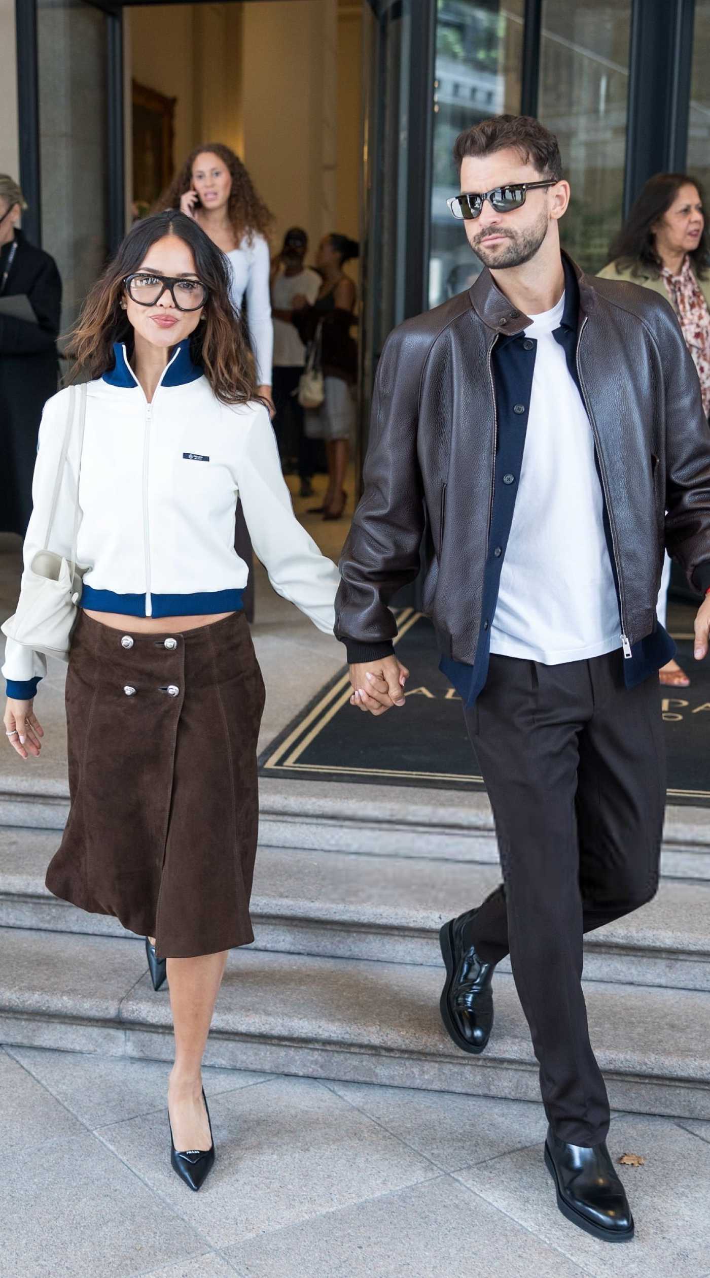Eiza Gonzalez in a Brown Skirt Was Seen Out with Grigor Dimitrov in Milan 09/25/2025