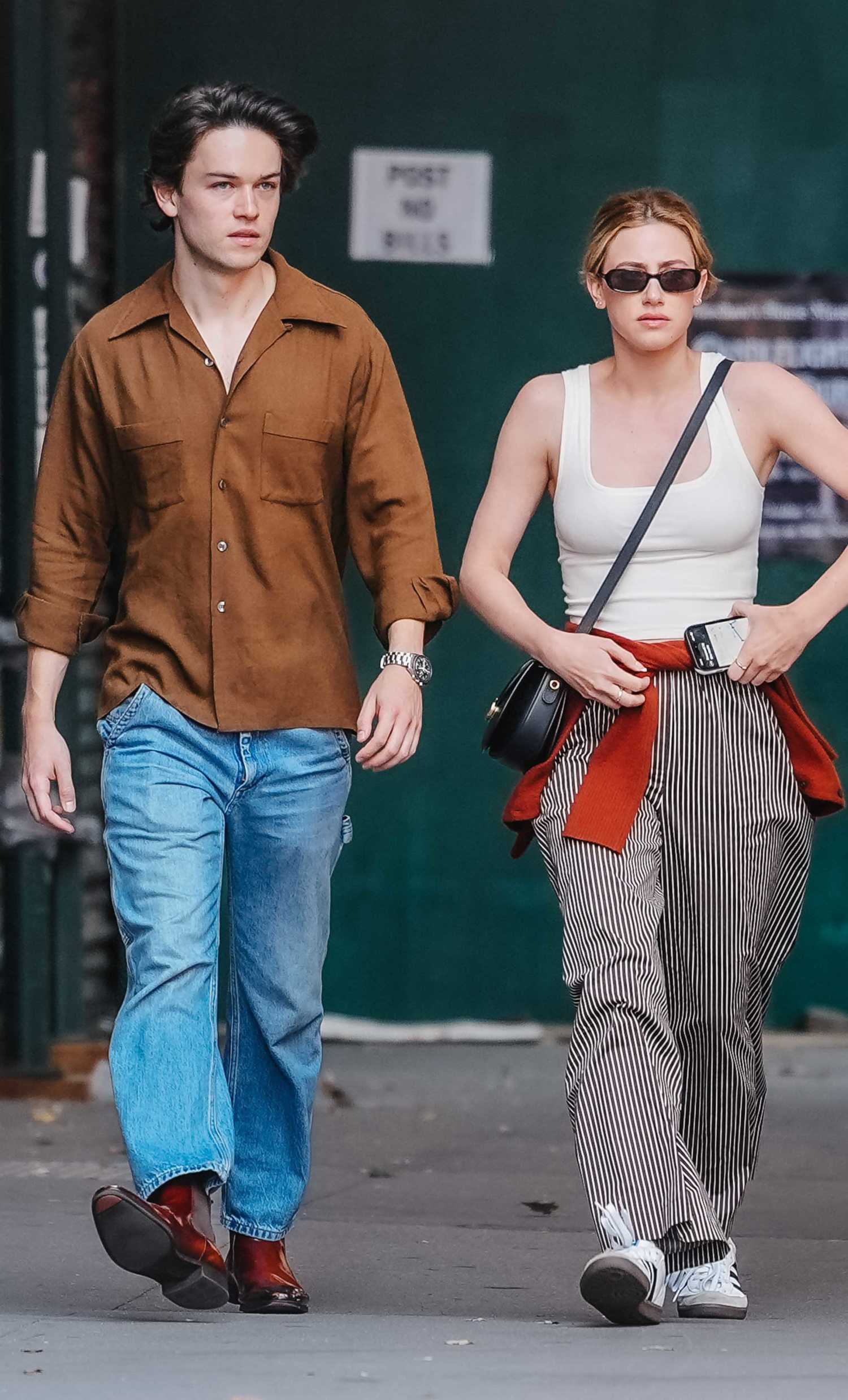 Lili Reinhart in a Beige Top Was Seen Out with Jack Martin in New York 09/12/2025