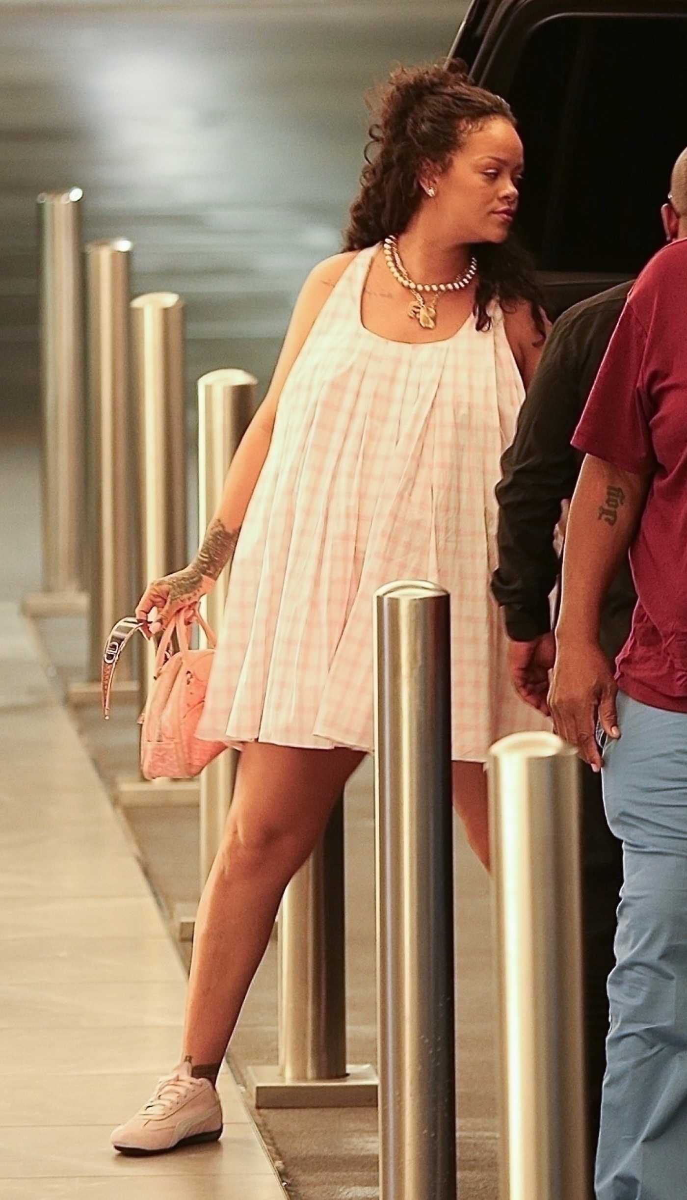 Rihanna in a Pink Plaid Mini Dress Was Seen Out in Los Angeles 09/04/2025