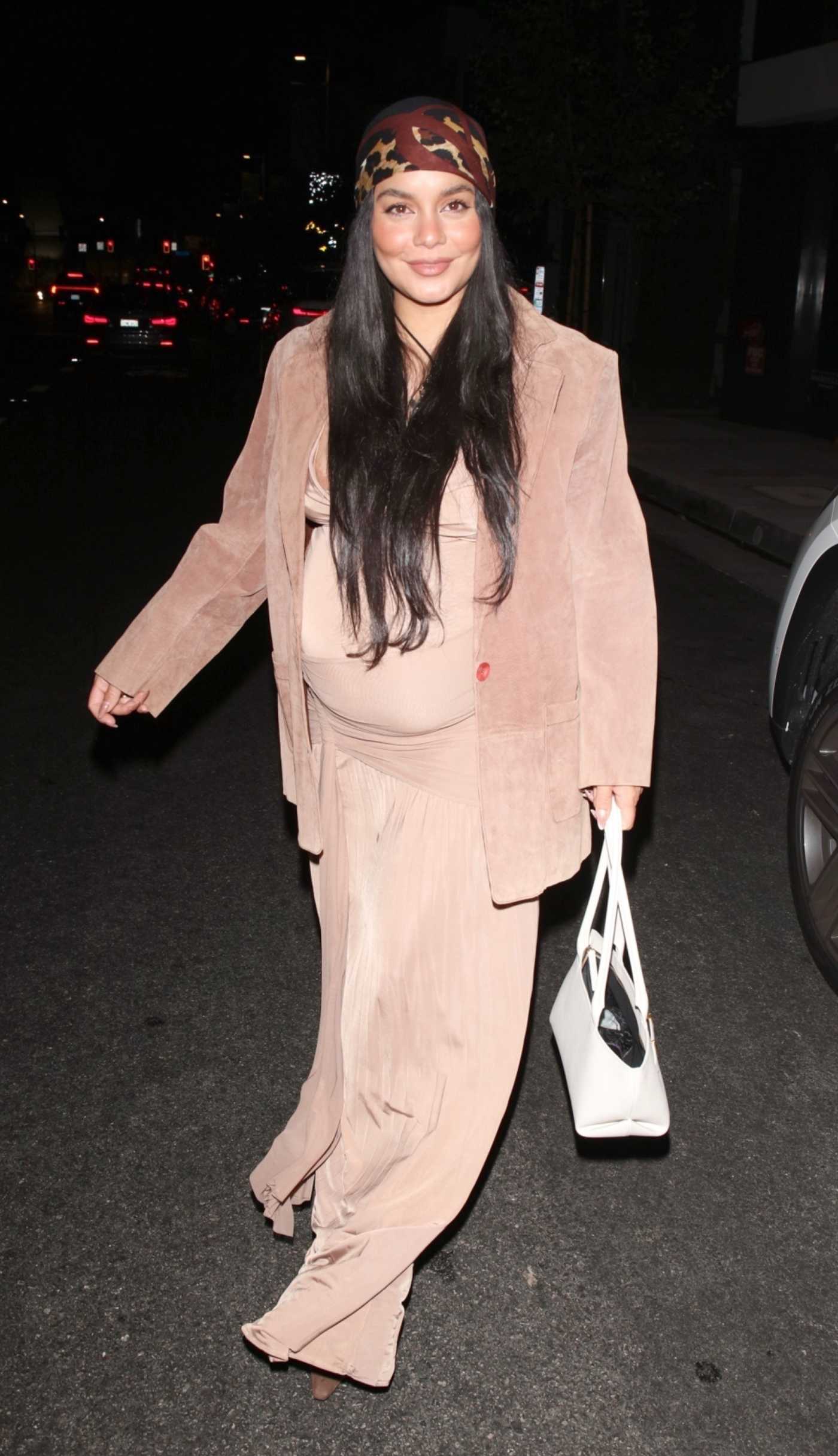 Vanessa Hudgens in a Beige Ensemble Leaves Dinner at Alba Restaurant in Los Angeles 08/30/2025