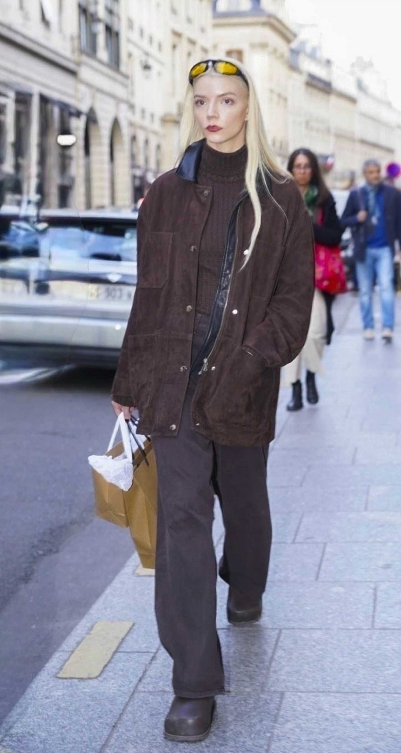 Anya Taylor-Joy in a Brown Leather Jacket Was Seen Out in Paris 10/02/2025