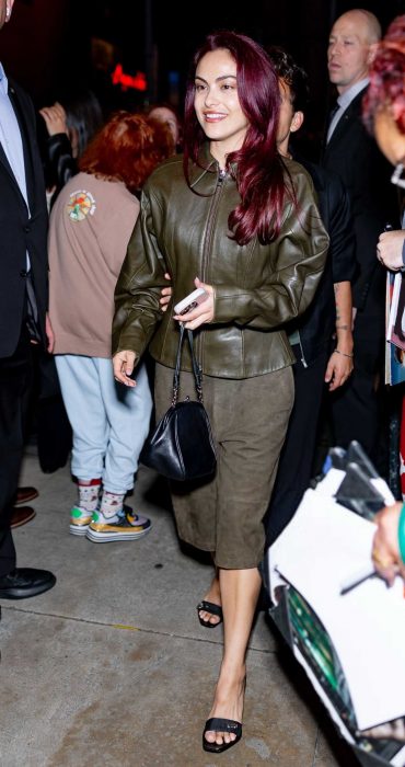 Camila Mendes in an Olive Leather Jacket