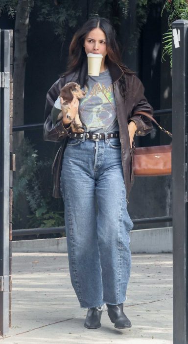 Eiza Gonzalez in a Brown Leather Jacket