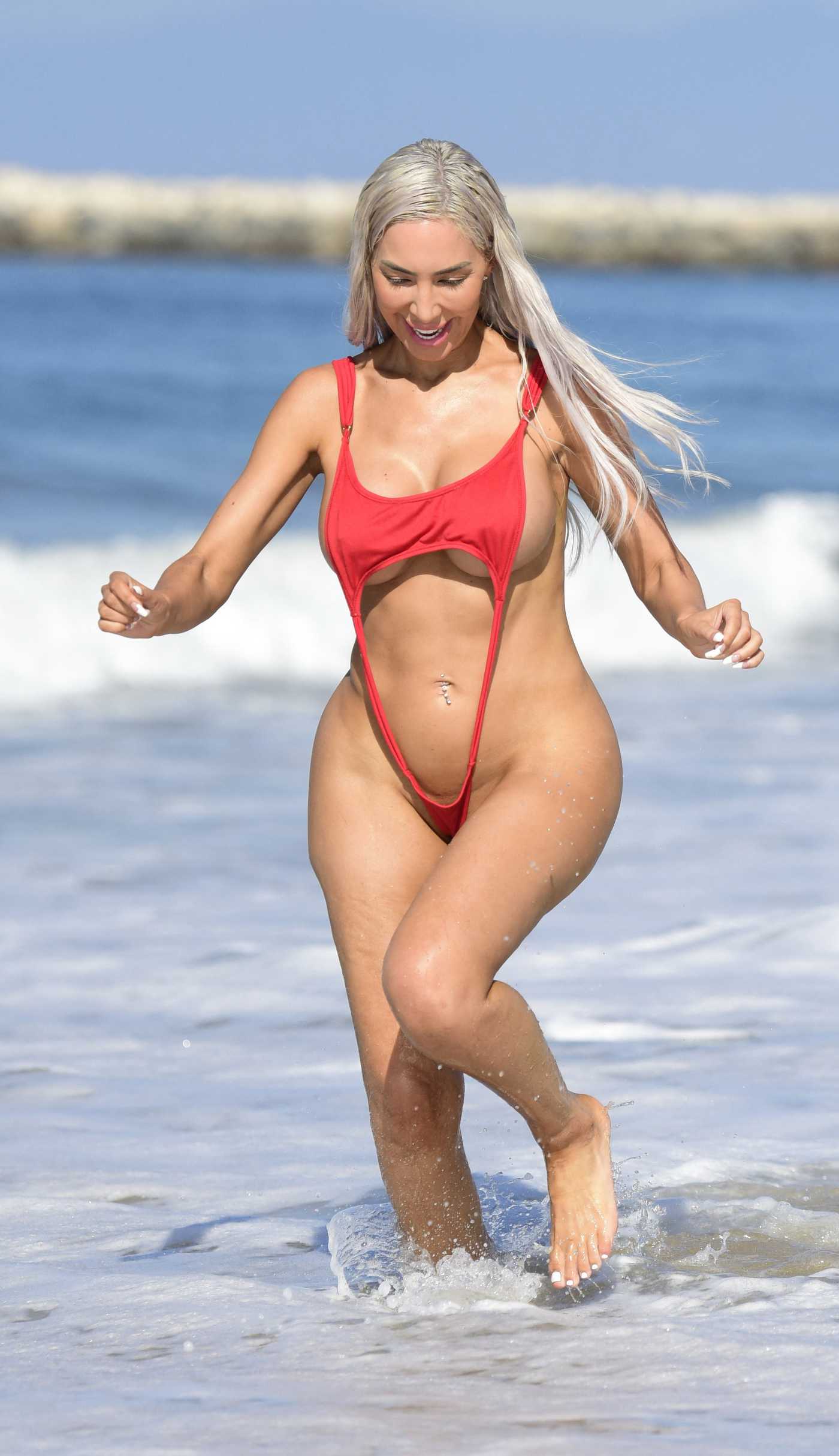 Farrah Abraham in a Red Bikini on the Beach in Malibu 10/09/2025