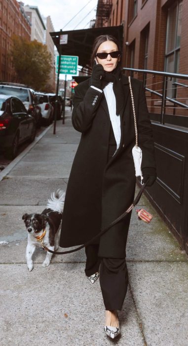 Nina Dobrev in a Black Coat