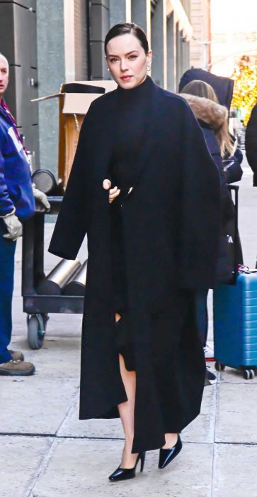 Daisy Ridley in a Black Coat