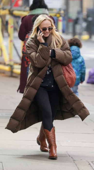 Emma Bunton in a Brown Puffer Coat