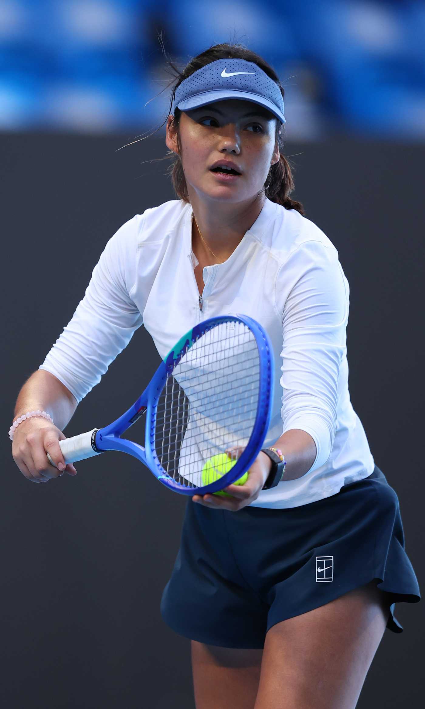 Emma Raducanu in a Navy Shorts Practices Ahead of the 2026 United Cup at RAC Arena in Perth 12/31/2025